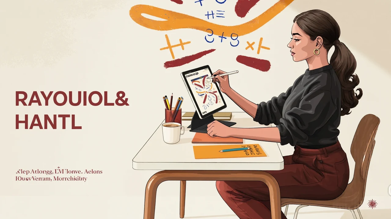 Illustration: digitale Mathematikstunde mit Whiteboard und Notizen